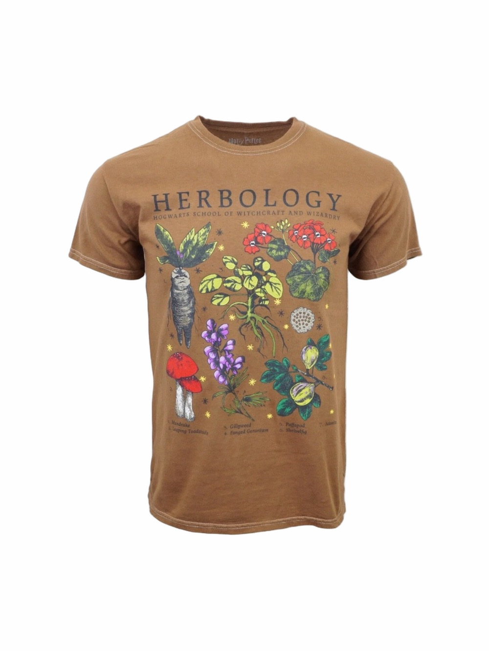 Harry Potter Herbology Botanical Graphic Tee Size L Brown Soft Short Sleeve